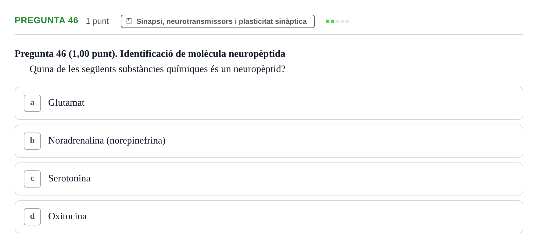 Enunciado: Pregunta 46 · Estructura i Funció del Cos Humà III UVIC Examen Parcial 1. Estructura i Funció del Cos Humà III