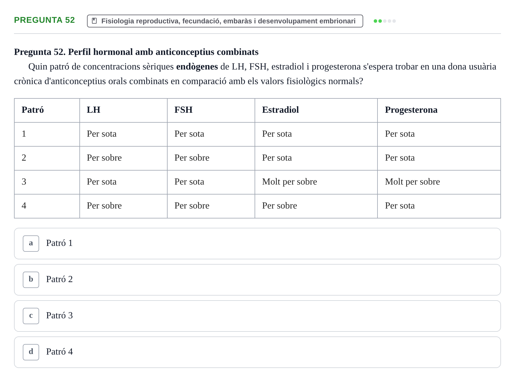 Enunciado: Pregunta 52 · Estructura i Funció del Cos Humà III UVIC Examen Parcial 2 - Estructura i Funció del Cos Humà III