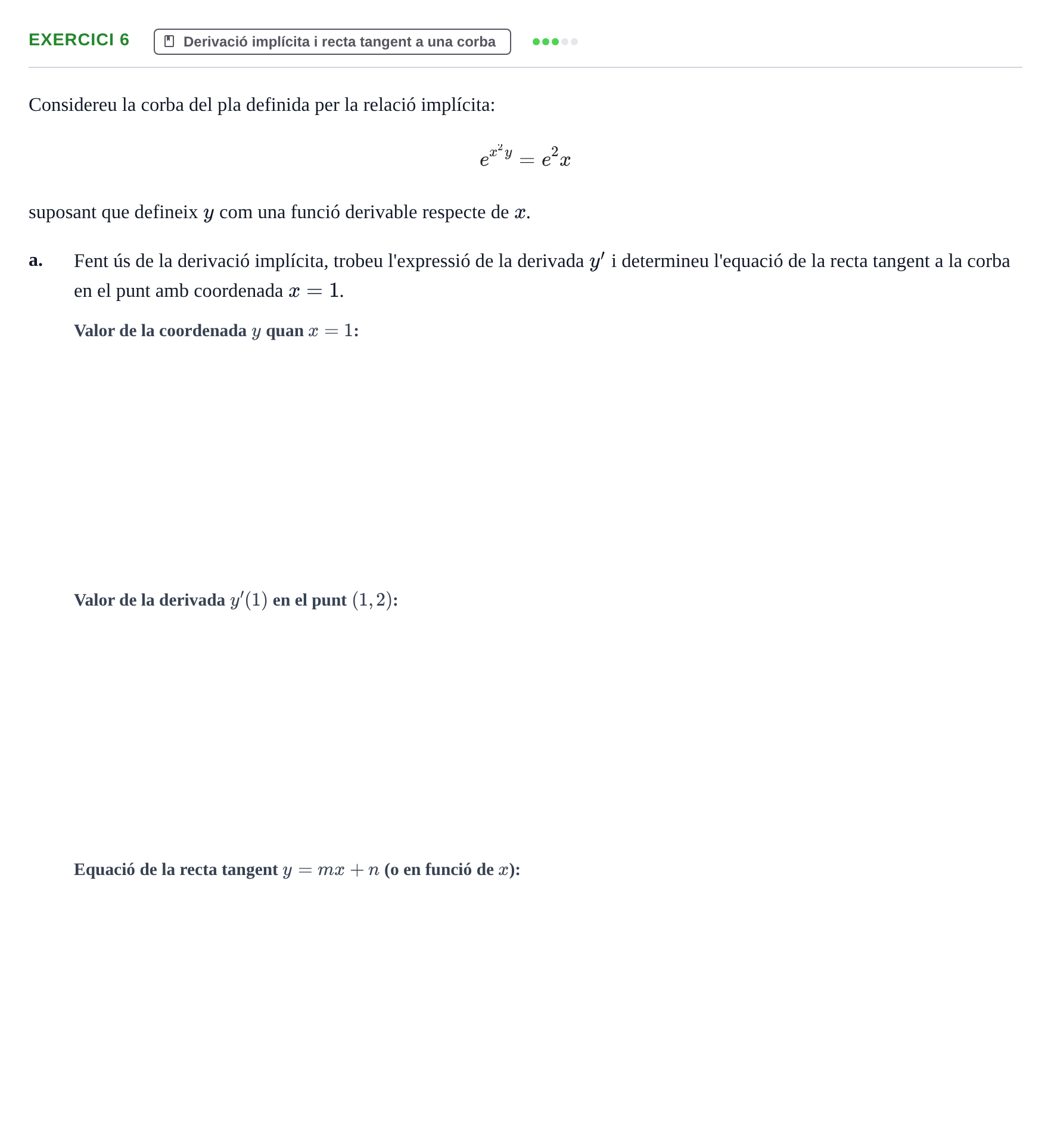Enunciado: Exercici 6 - Derivació implícita i recta tangent · Matemàtiques I UPF 2017