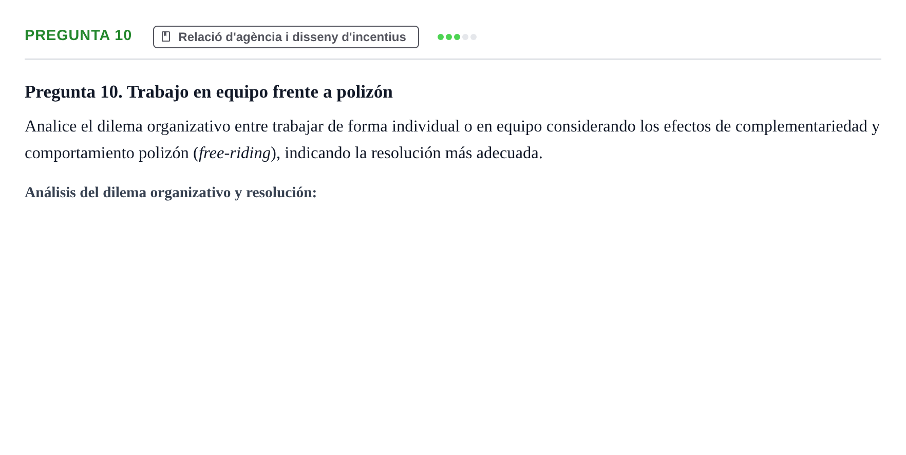 Enunciado: Pregunta 10 · Economia de L'Empre UPF 2011