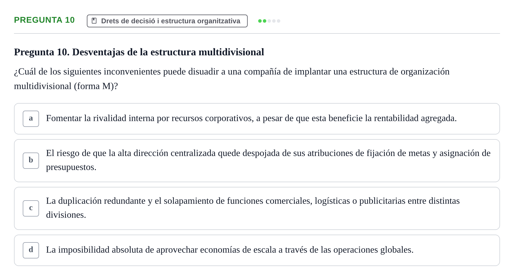 Enunciado: Pregunta 10 · Economia de L'Empre UPF 2014