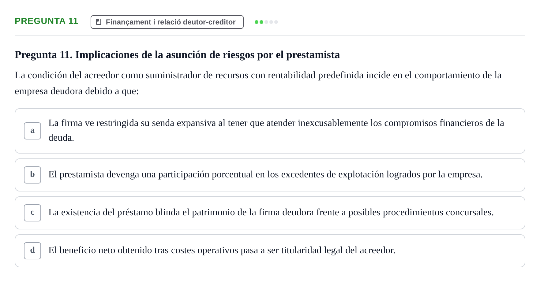 Enunciado: Pregunta 11 · Economia de L'Empre UPF 2014