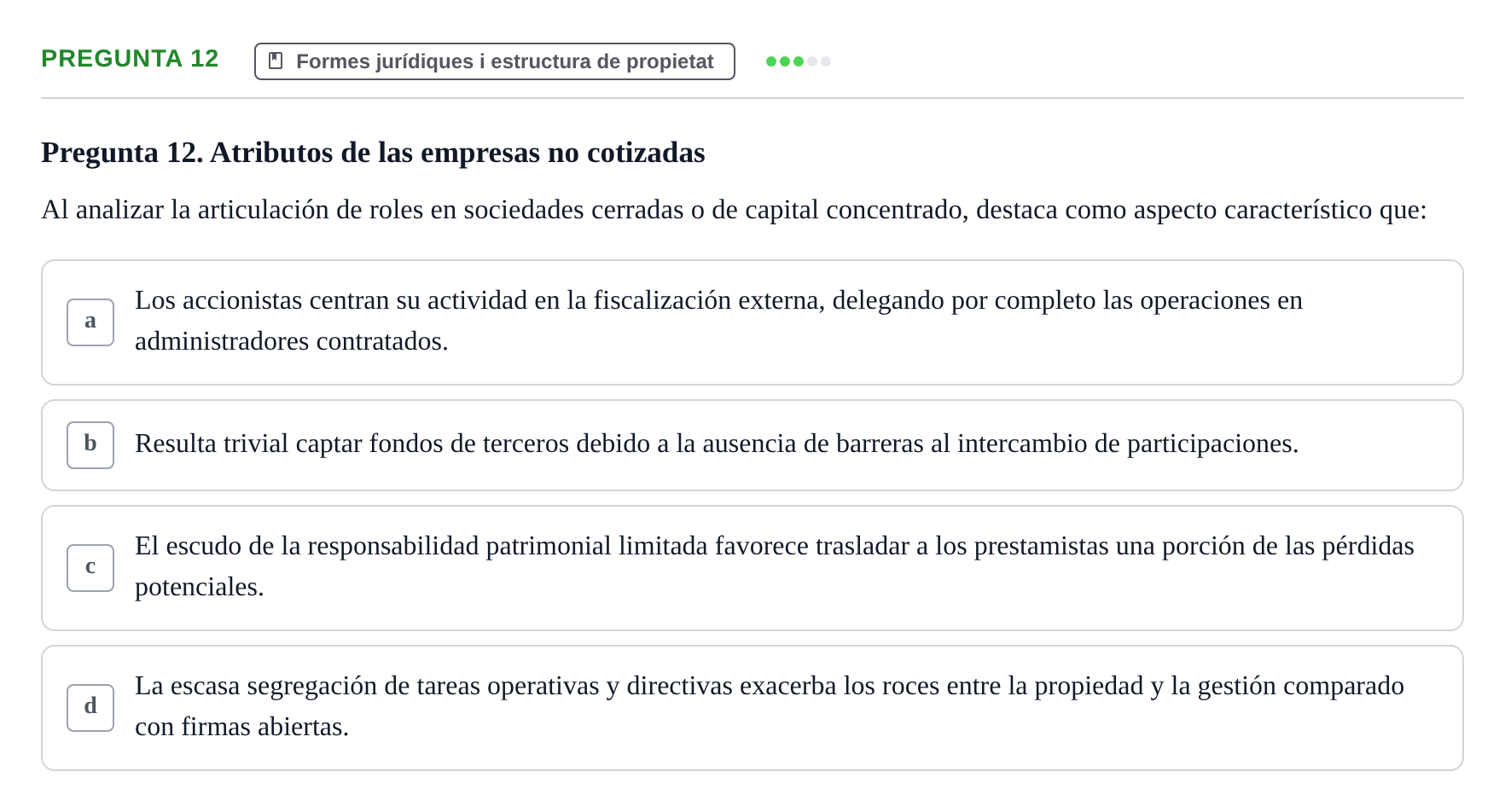 Enunciado: Pregunta 12 · Economia de L'Empre UPF 2014