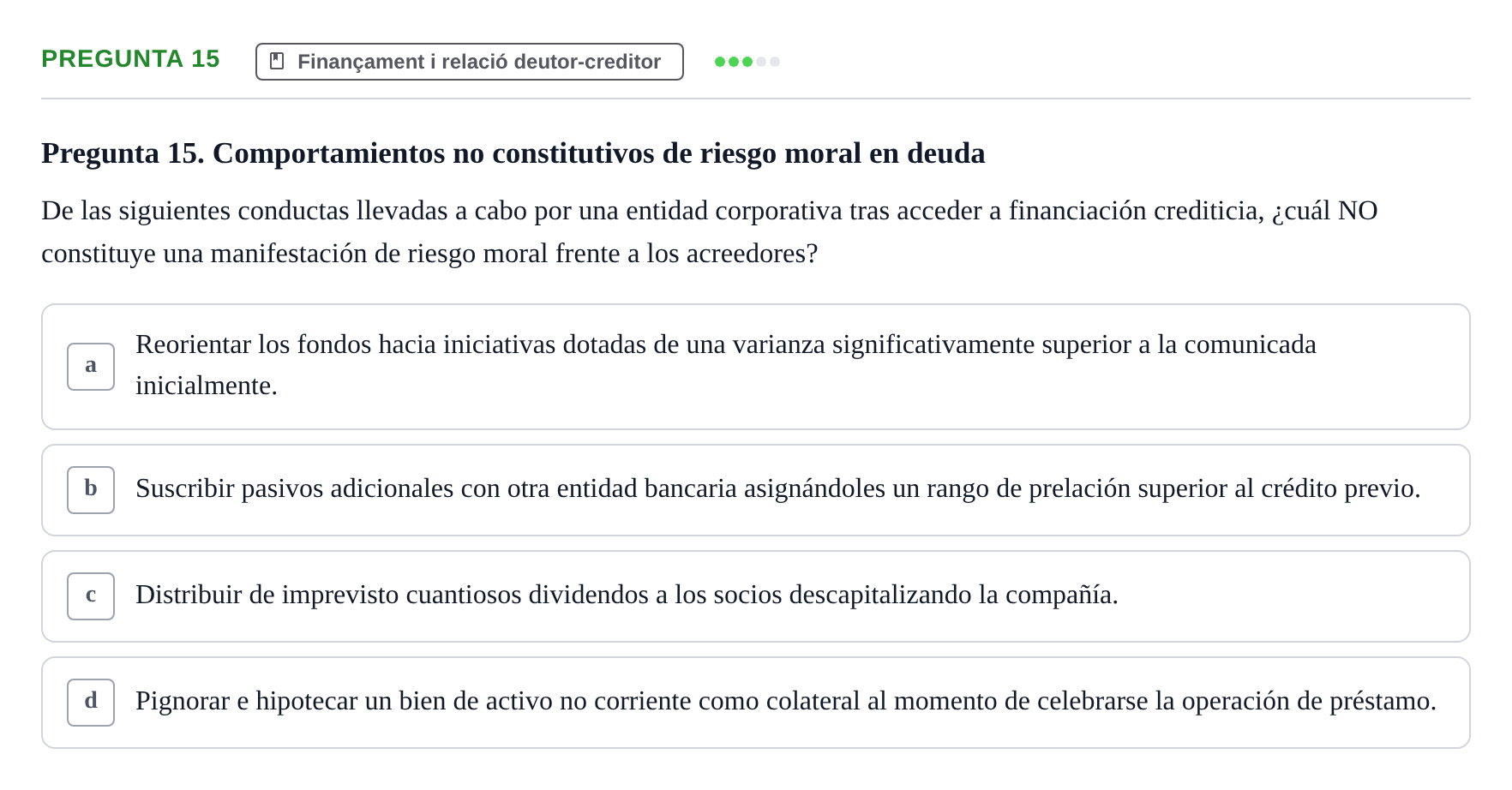 Enunciado: Pregunta 15 · Economia de L'Empre UPF 2014