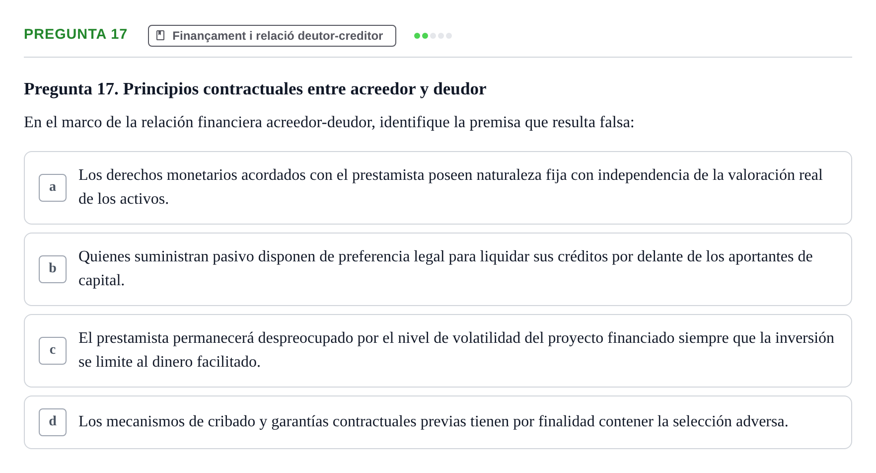Enunciado: Pregunta 17 · Economia de L'Empre UPF 2014