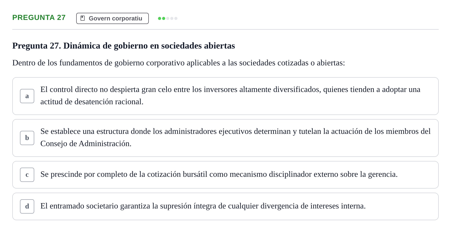 Enunciado: Pregunta 27 · Economia de L'Empre UPF 2014