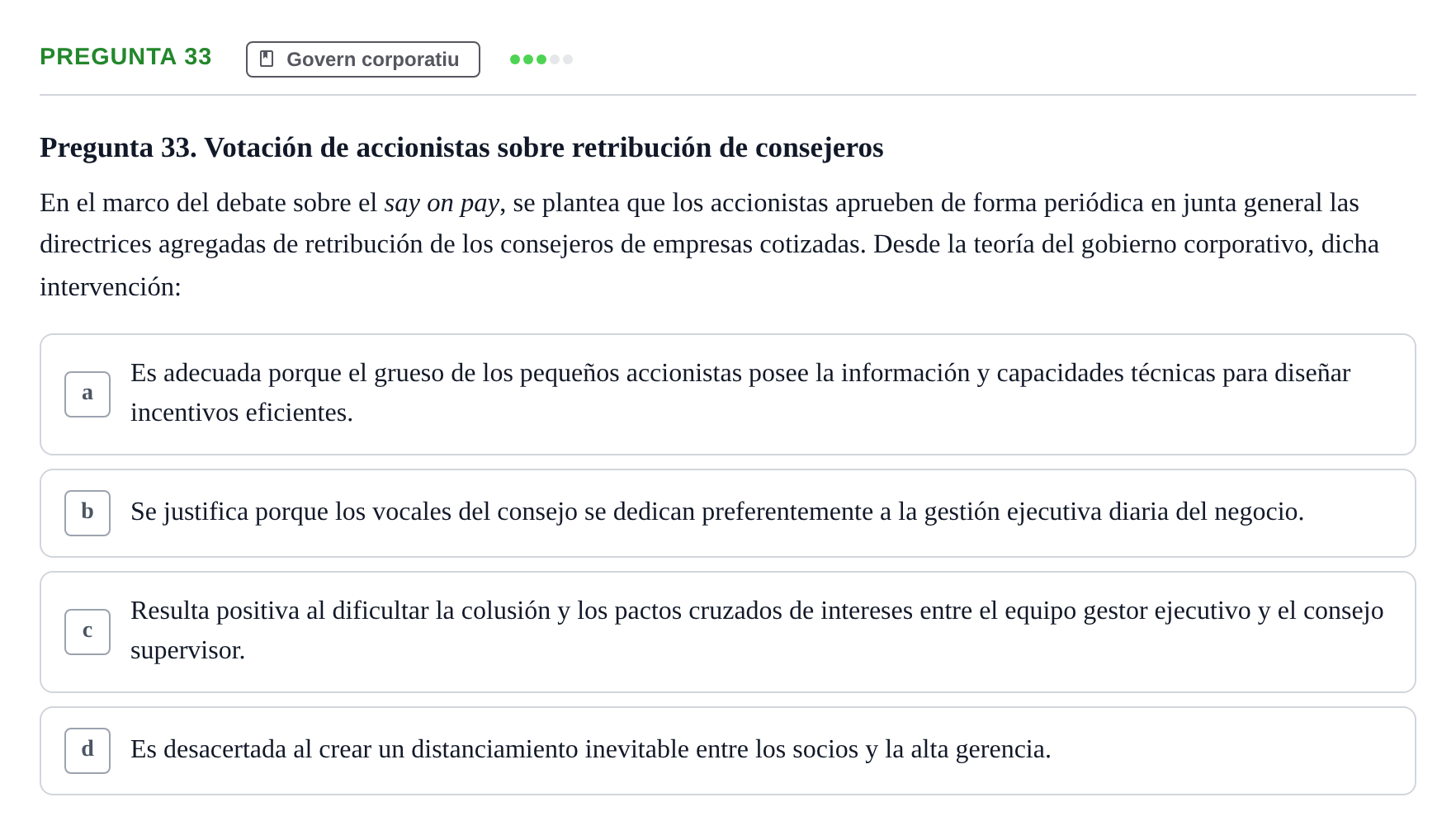 Enunciado: Pregunta 33 · Economia de L'Empre UPF 2014