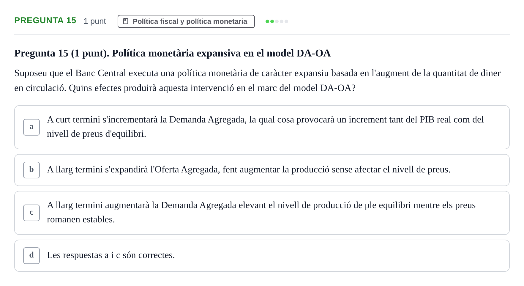 Enunciado: Pregunta 15 · Introducción a la Economía UAB 2017