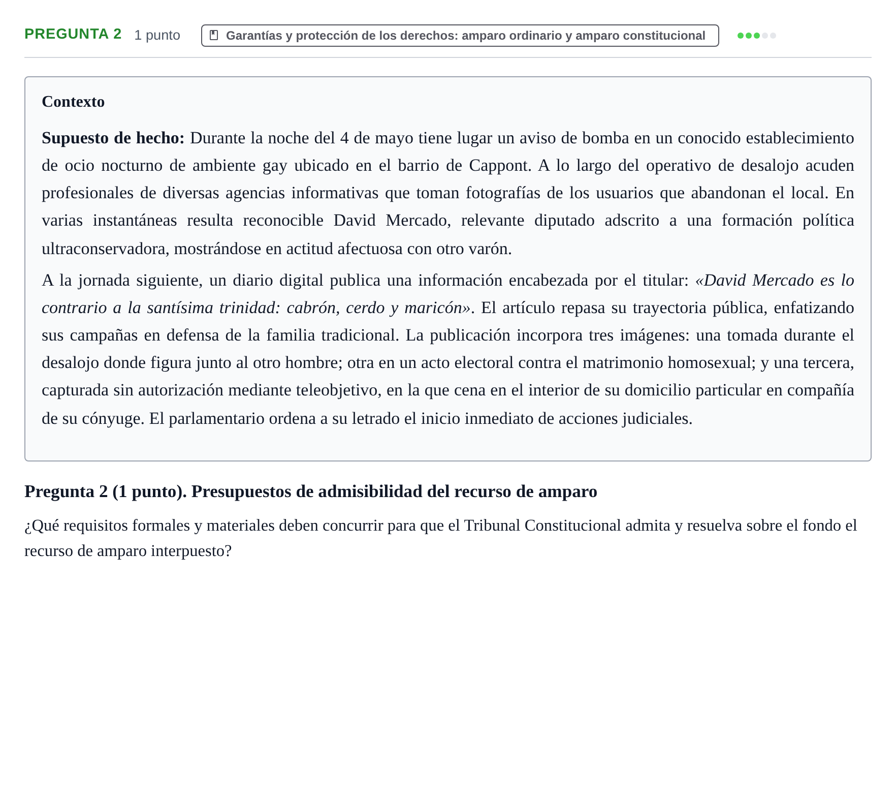 Enunciado: Pregunta 2 · Derecho Constitucional II UDL 2019