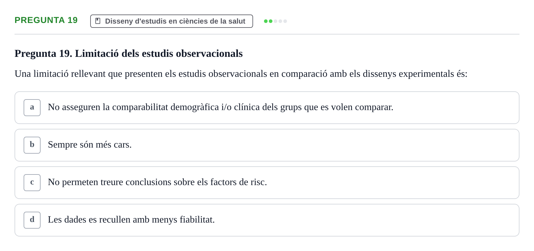 Enunciado: Pregunta 19 · Bioestadística UDL 2014