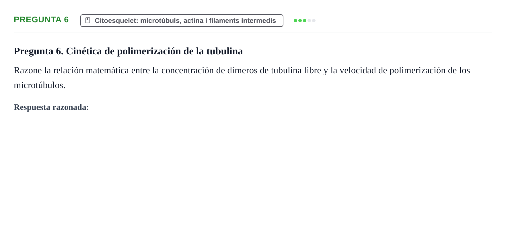 Enunciado: Pregunta 6 · Estructura y función celular UDL Examen Final de Estructura y Función Celular