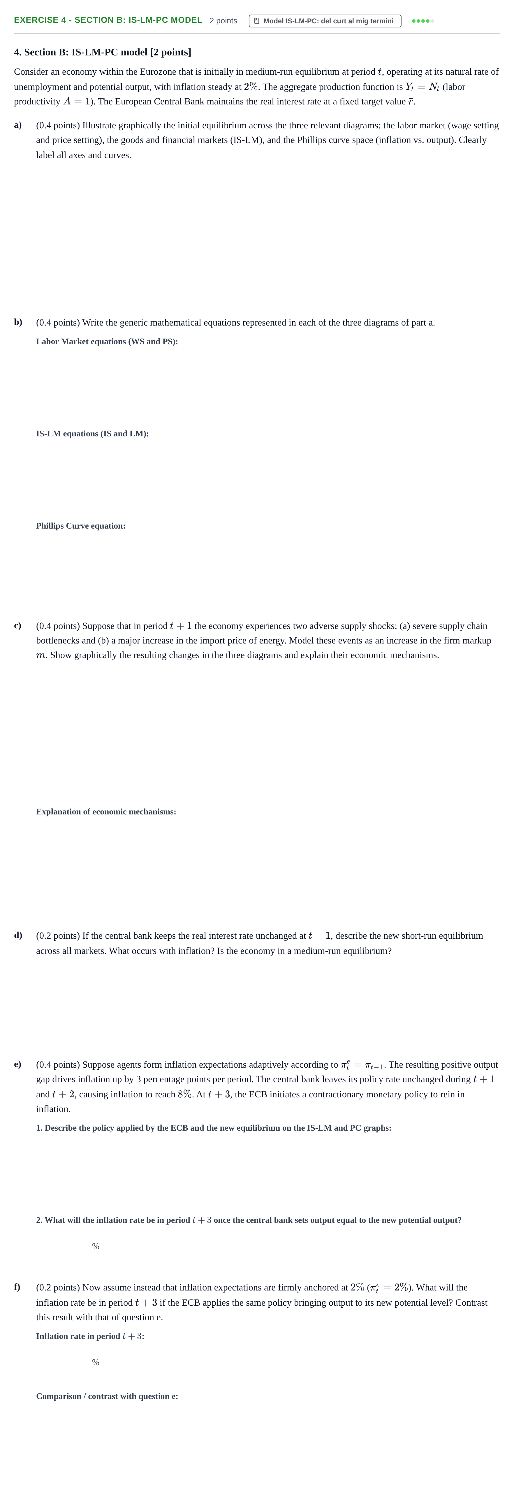 Enunciado: Ejercicio 4 - Section B: IS-LM-PC model · Introducció a la Macroeconomia UPF 2024
