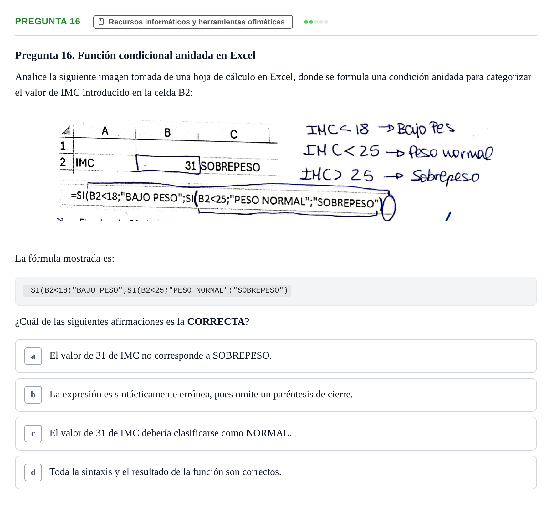 Enunciado: Pregunta 16 · Recursos Informáticos y Documentación UDL 2023