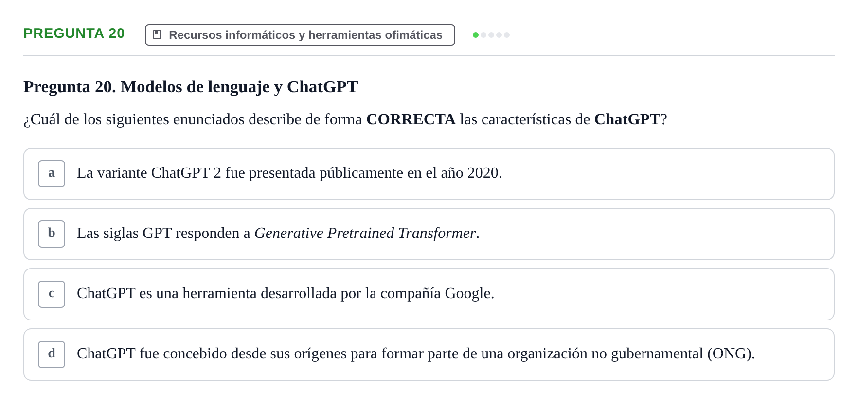 Enunciado: Pregunta 20 · Recursos Informáticos y Documentación UDL 2023