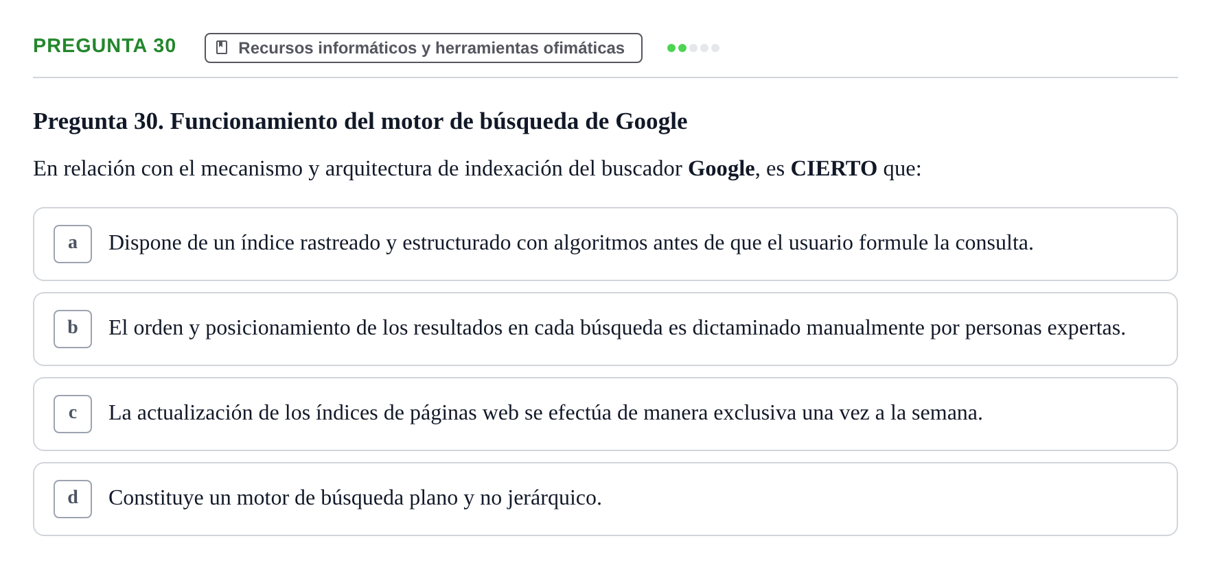 Enunciado: Pregunta 30 · Recursos Informáticos y Documentación UDL 2023
