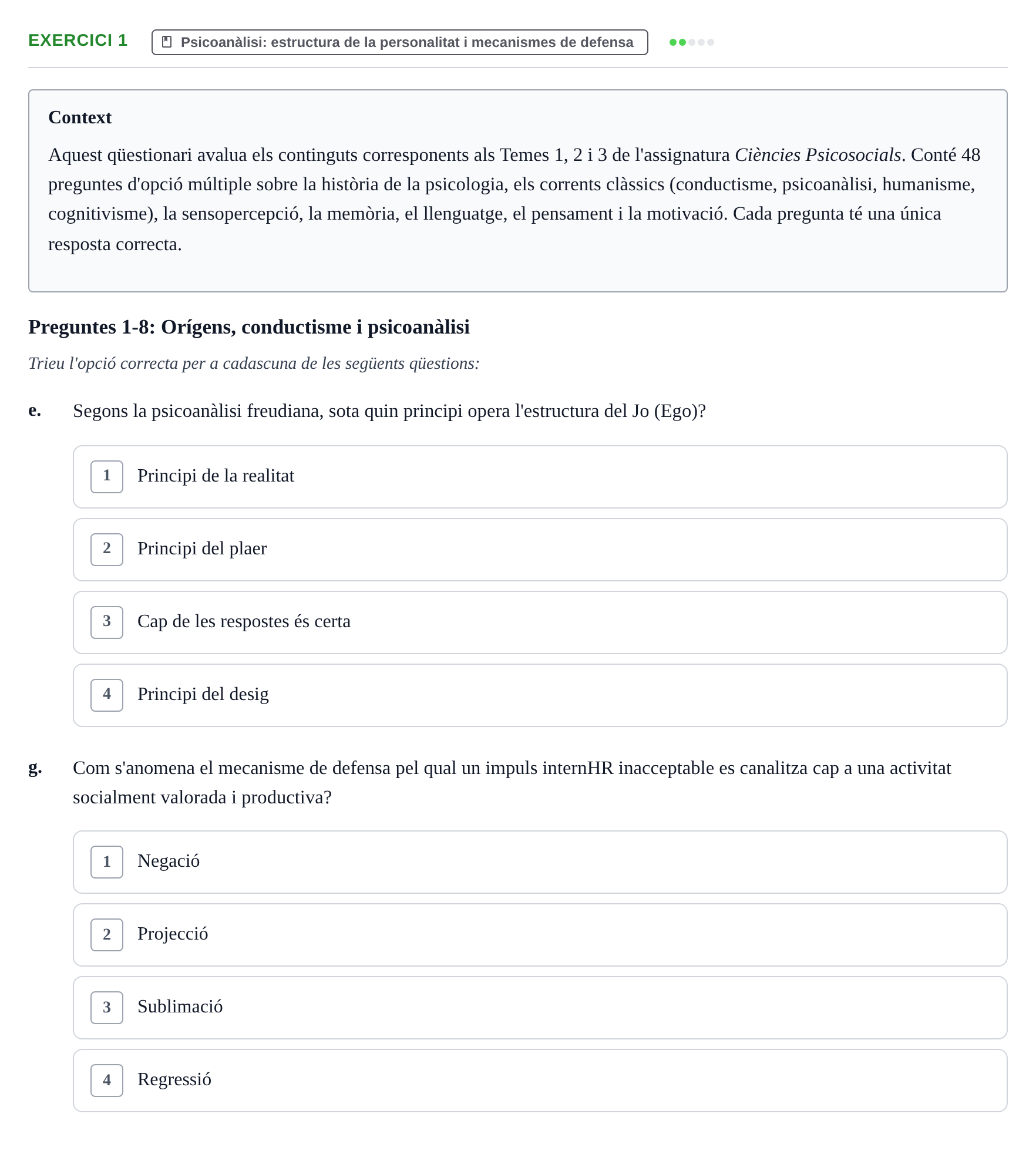 Enunciado: Ejercicio 1 - Psicoanàlisi: estructura de la personalitat i… · Ciencias Psicosociales URL Examen de Ciències Psicosocials: Temes 1, 2 i 3