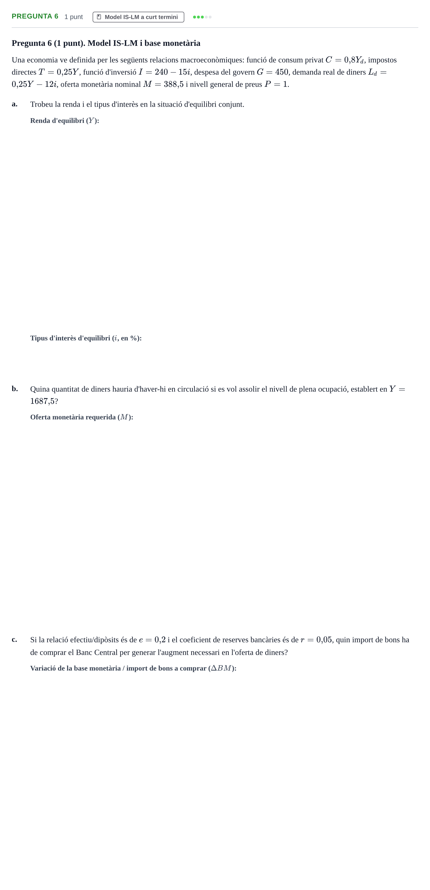 Enunciado: Pregunta 6 · Introducció a la Macroeconomia UPF Juny 2017