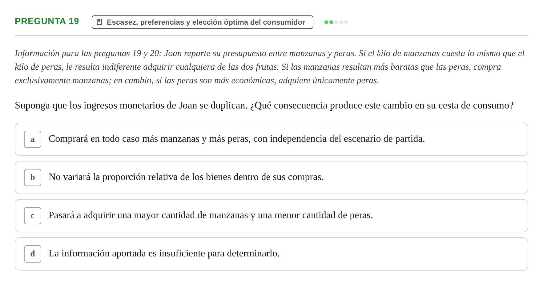 Enunciado: Pregunta 19 · Introducció a la Microeconomia UPF 2018