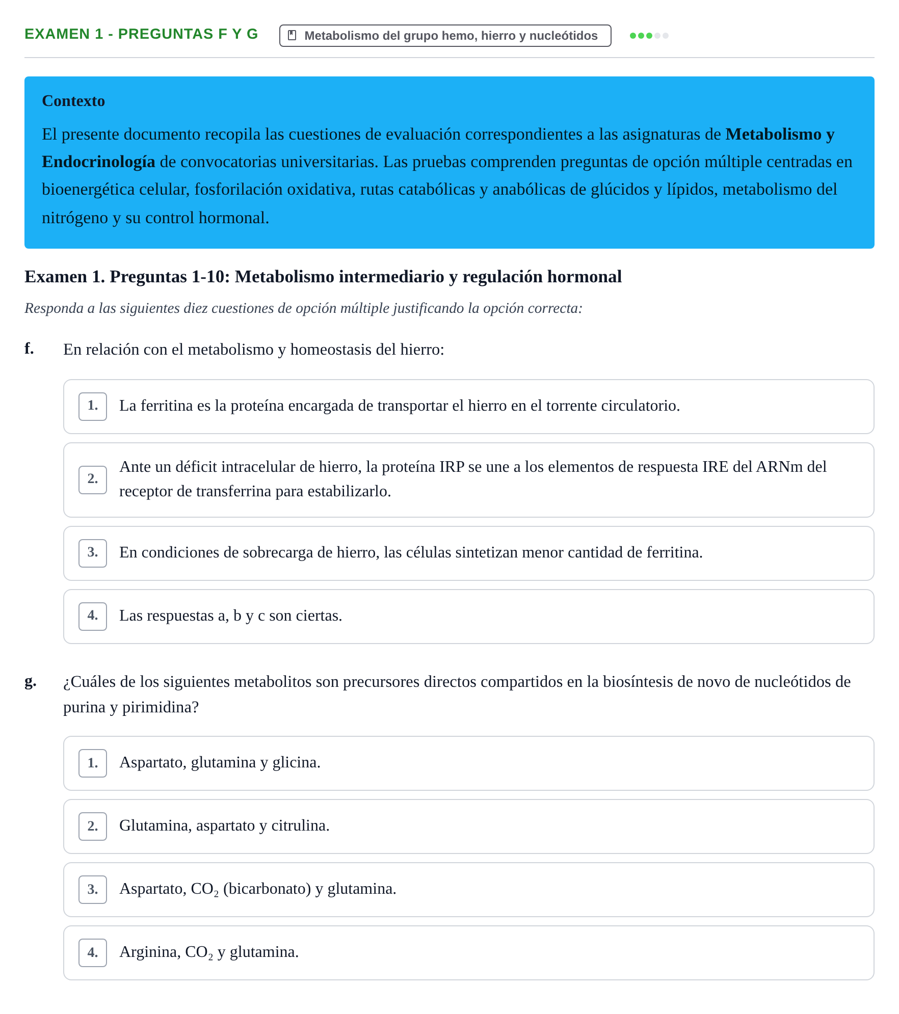 Enunciado: Ejercicio Examen 1 - Preguntas f y g · Metabolismo-Endocrinología UDL Recopilación de exámenes de Metabolismo y Endocrinología