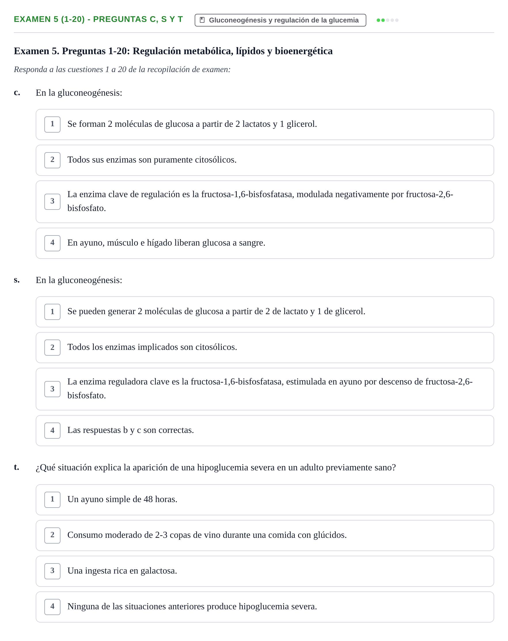 Enunciado: Ejercicio Examen 5 (1-20) - Preguntas c, s y t · Metabolismo-Endocrinología UDL Recopilación de exámenes de Metabolismo y Endocrinología
