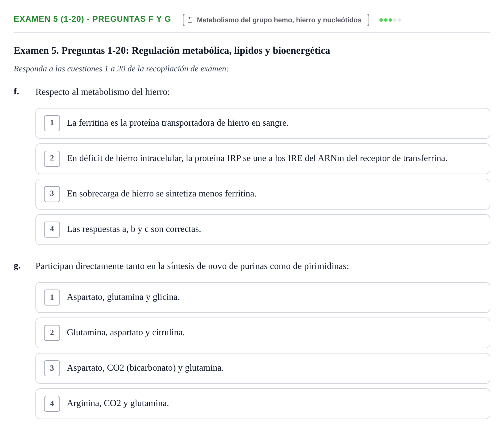 Enunciado: Ejercicio Examen 5 (1-20) - Preguntas f y g · Metabolismo-Endocrinología UDL Recopilación de exámenes de Metabolismo y Endocrinología