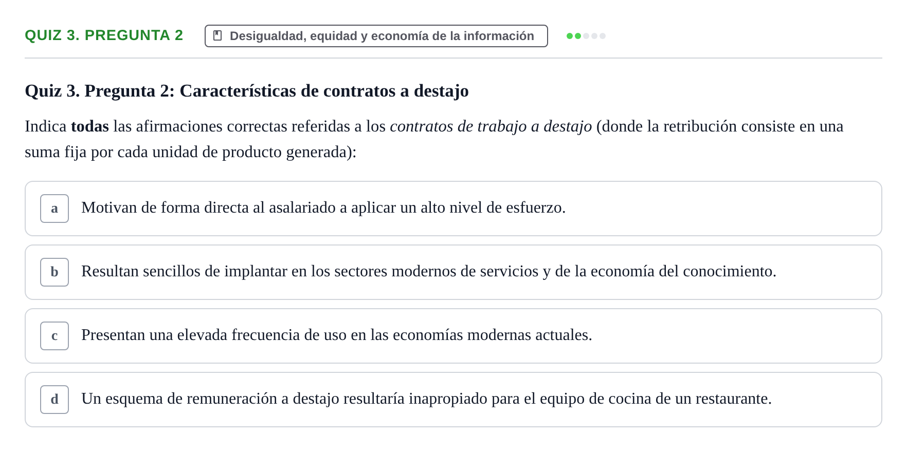 Enunciado: Ejercicio Quiz 3. Pregunta 2 · Introducció a la Microeconomia UPF 2000