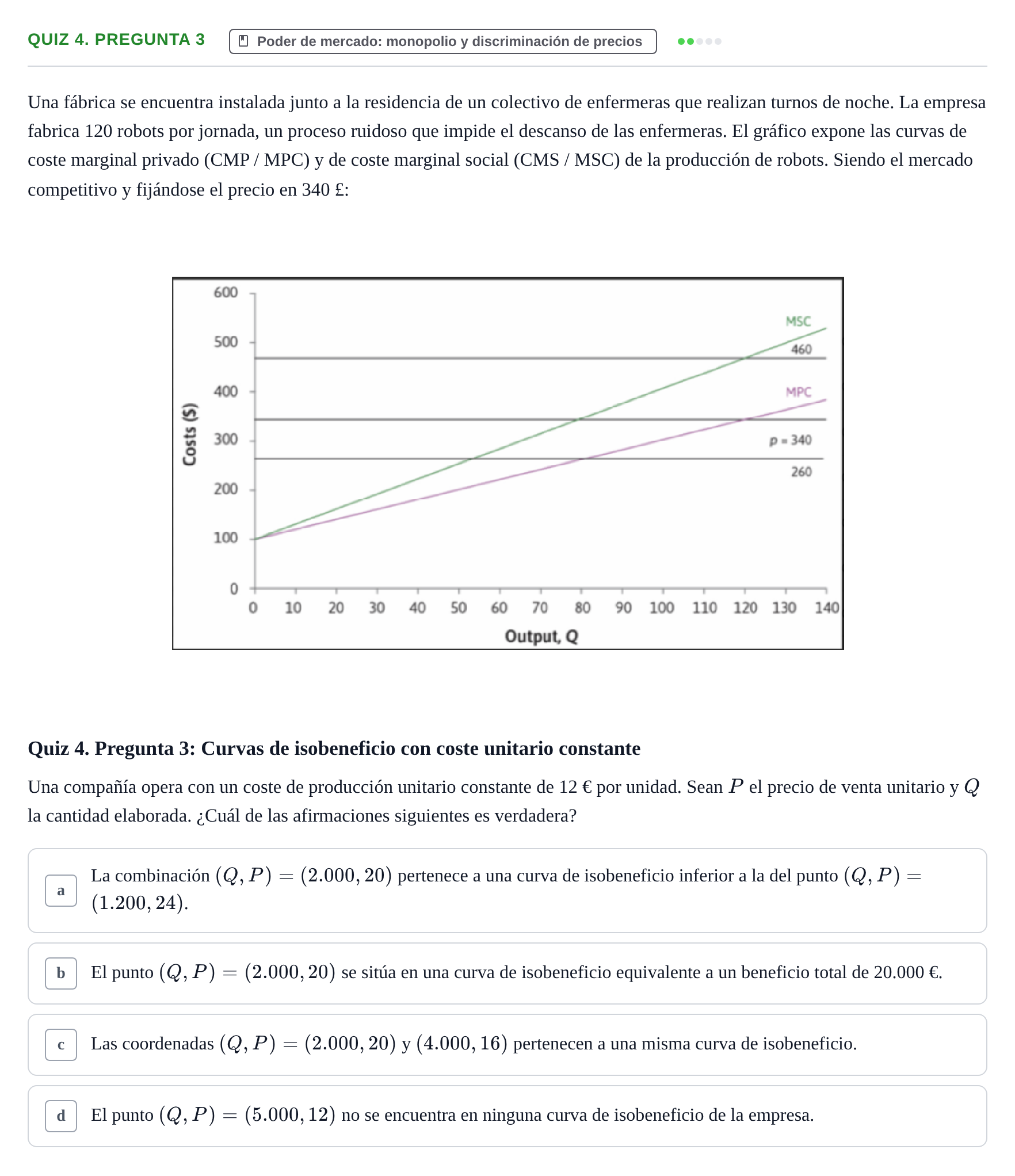 Enunciado: Ejercicio Quiz 4. Pregunta 3 · Introducció a la Microeconomia UPF 2000