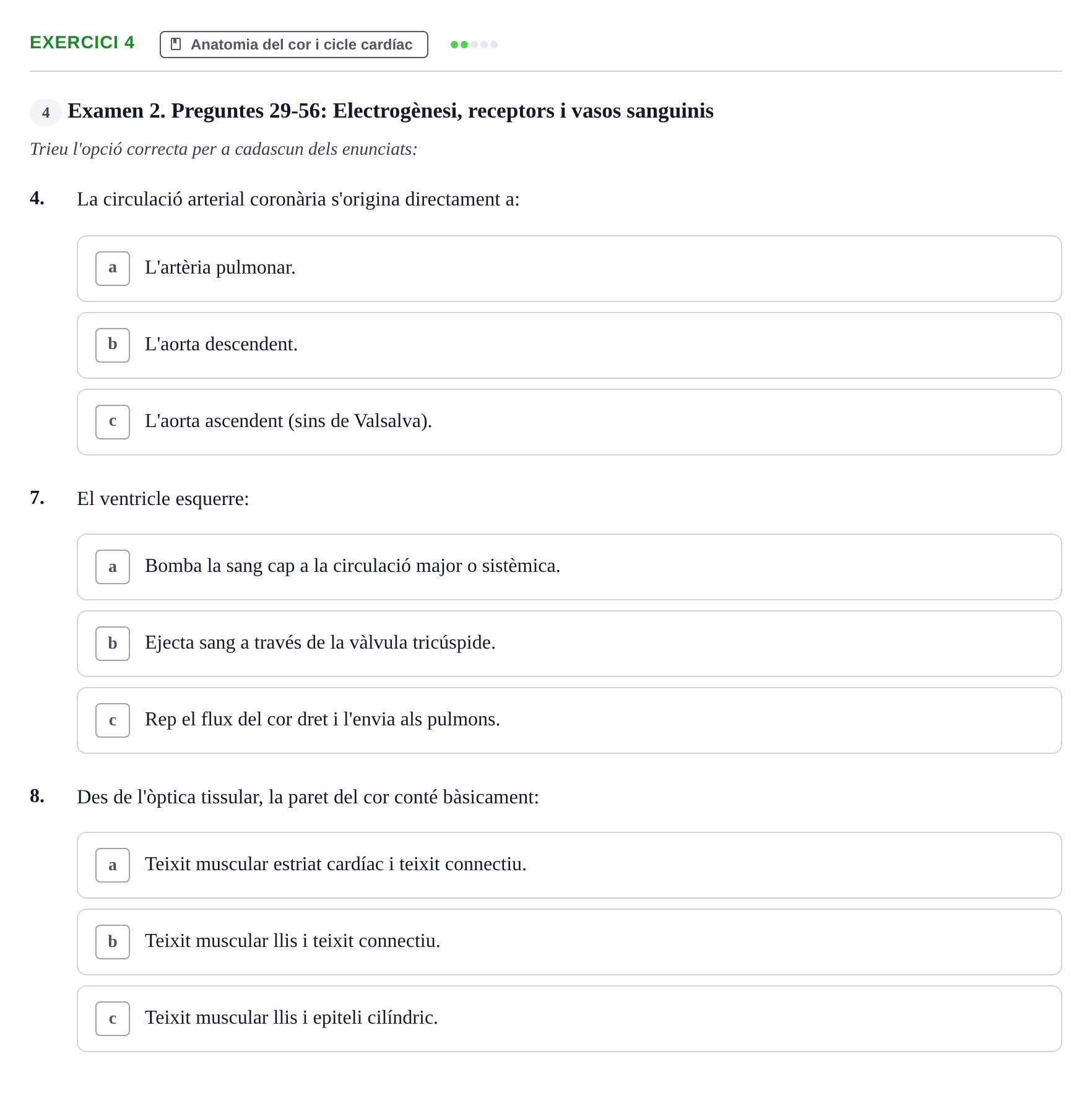 Enunciado: Ejercicio 4 - Anatomia del cor i cicle cardíac · Anatomofisiología 2 URL Avaluació Parcial: Aparell Cardiovascular, Sang i Sistema Limfàtic