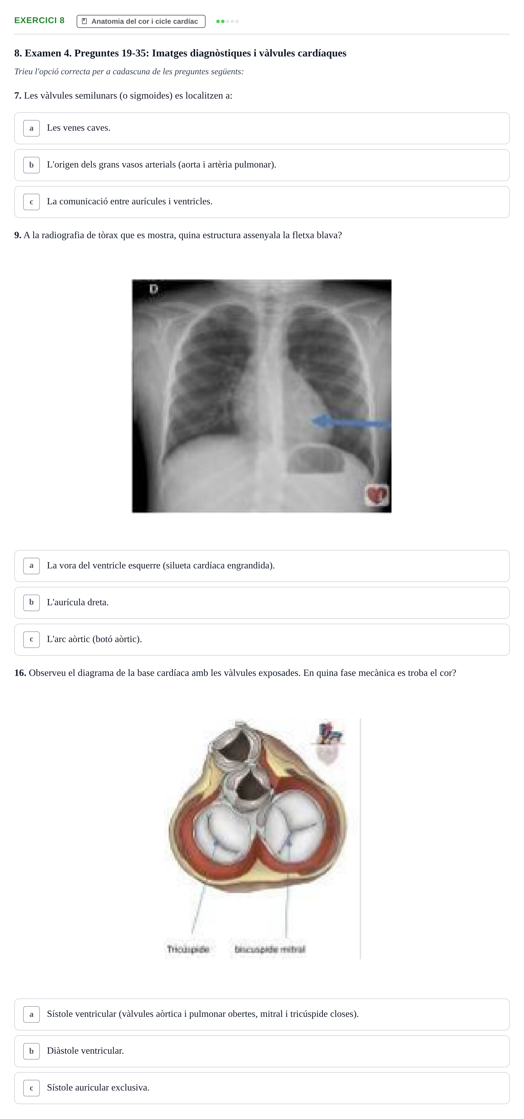 Enunciado: Ejercicio 8 - Anatomia del cor i cicle cardíac · Anatomofisiología 2 URL Avaluació Parcial: Aparell Cardiovascular, Sang i Sistema Limfàtic