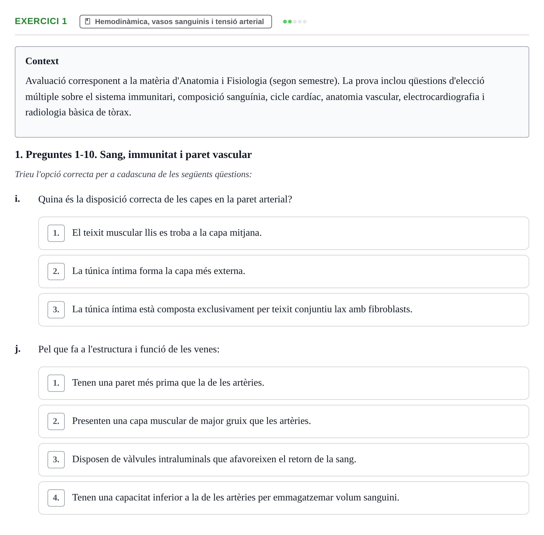 Enunciado: Ejercicio 1 - Hemodinàmica, vasos sanguinis i tensió arteri… · Anatomofisiología 2 URL Examen 2n Semestre: Sistema Cardiovascular i Immunitari