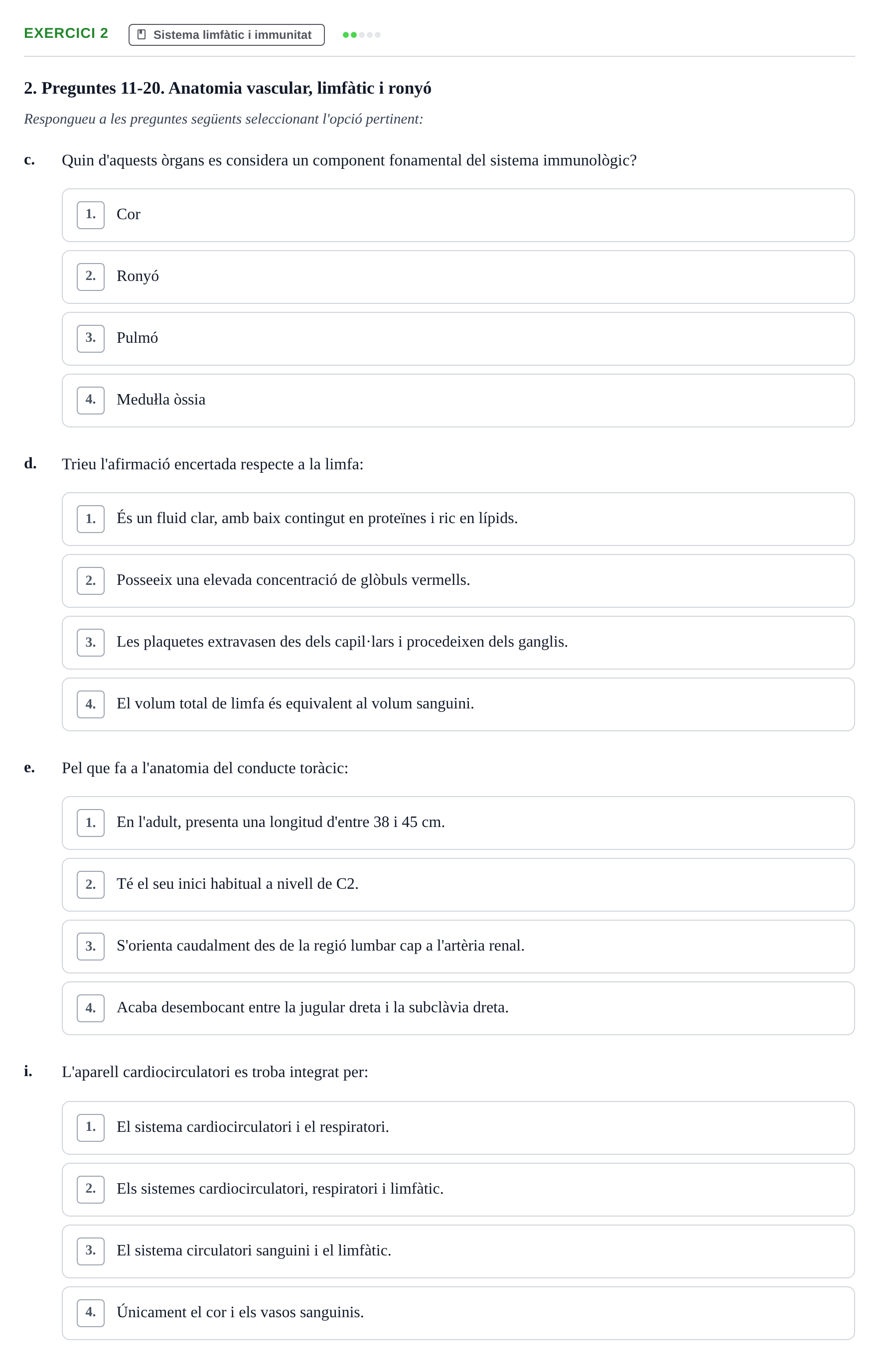 Enunciado: Ejercicio 2 - Sistema limfàtic i immunitat · Anatomofisiología 2 URL Examen 2n Semestre: Sistema Cardiovascular i Immunitari