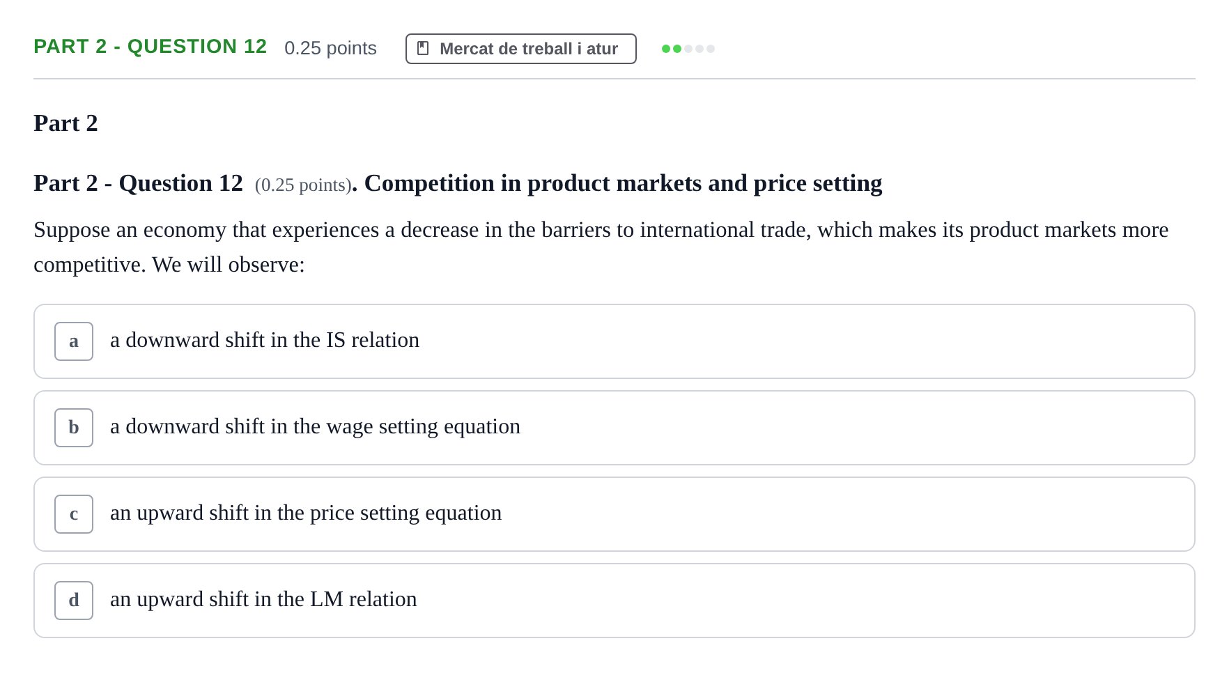 Enunciado: Part 2 - Question 12 · Introducció a la Macroeconomia UPF 2018