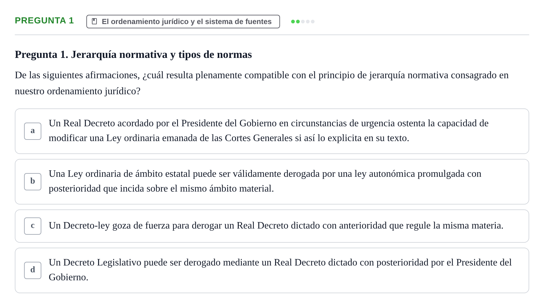 Enunciado: Pregunta 1 · Derecho Constitucional I UAB Examen Parcial 1. Derecho Constitucional I
