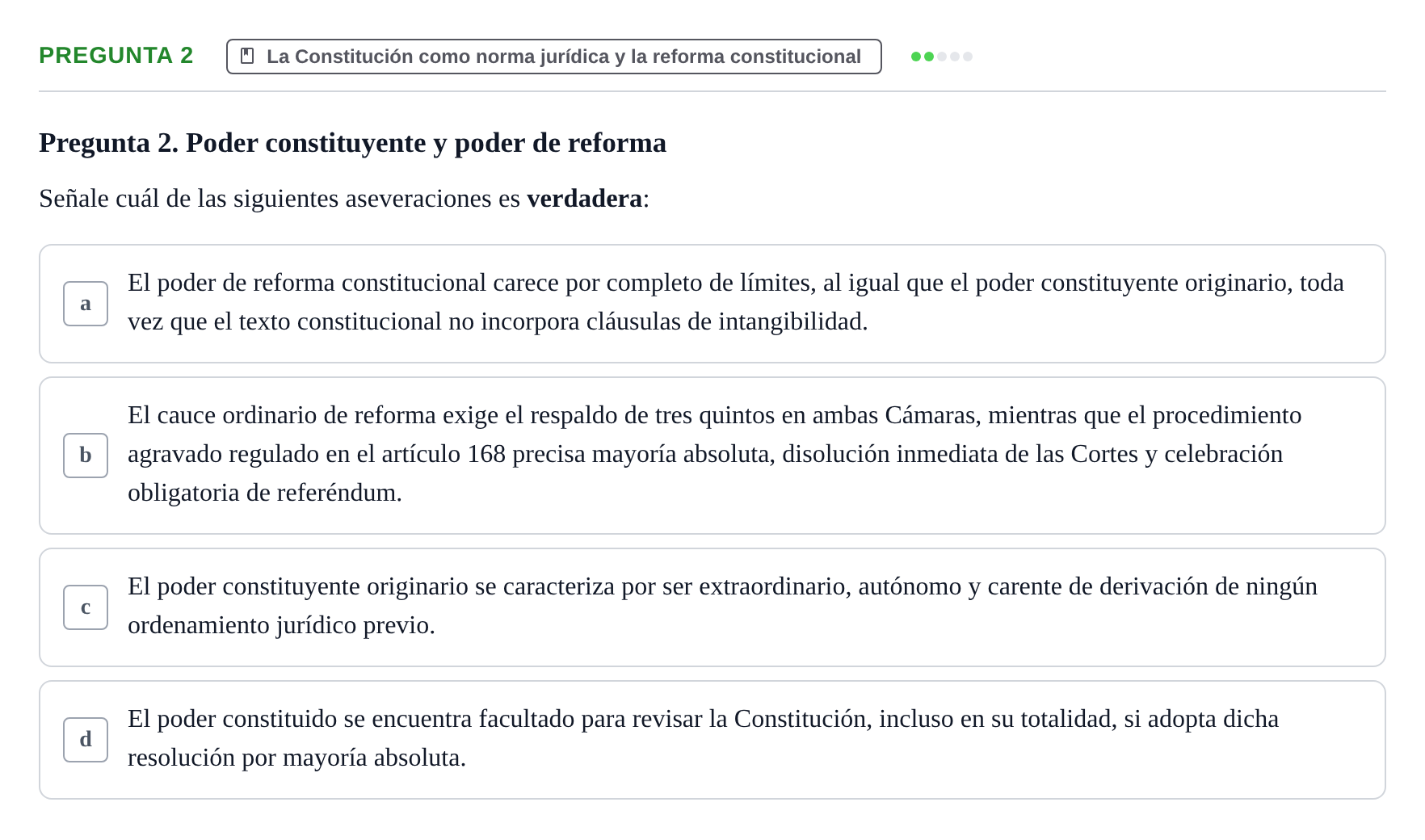 Enunciado: Pregunta 2 · Derecho Constitucional I UAB Examen Parcial 1. Derecho Constitucional I