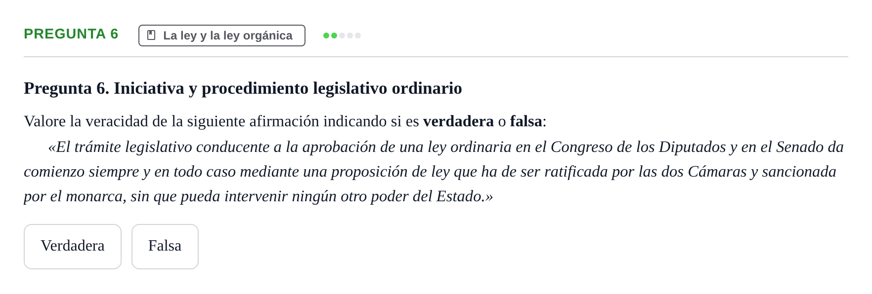Enunciado: Pregunta 6 · Derecho Constitucional I UAB Examen Parcial 1. Derecho Constitucional I