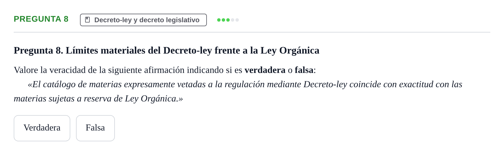 Enunciado: Pregunta 8 · Derecho Constitucional I UAB Examen Parcial 1. Derecho Constitucional I