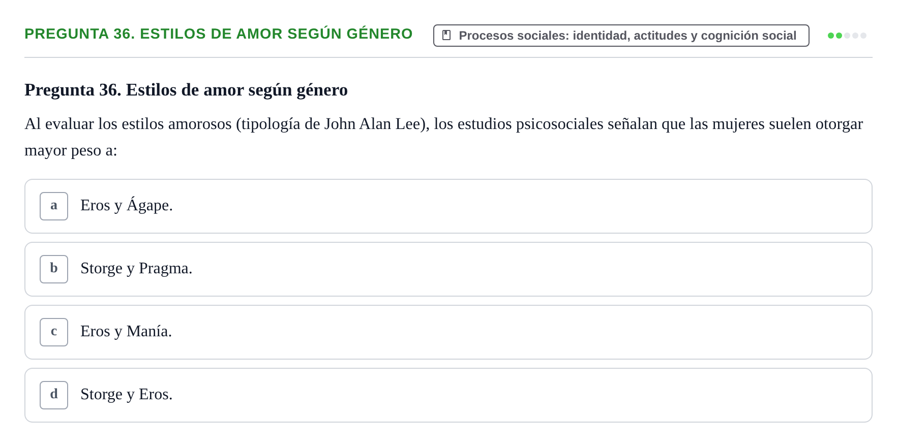 Enunciado: Pregunta 36. Estilos de amor según género · Psicología Social URV Examen de Psicología Social