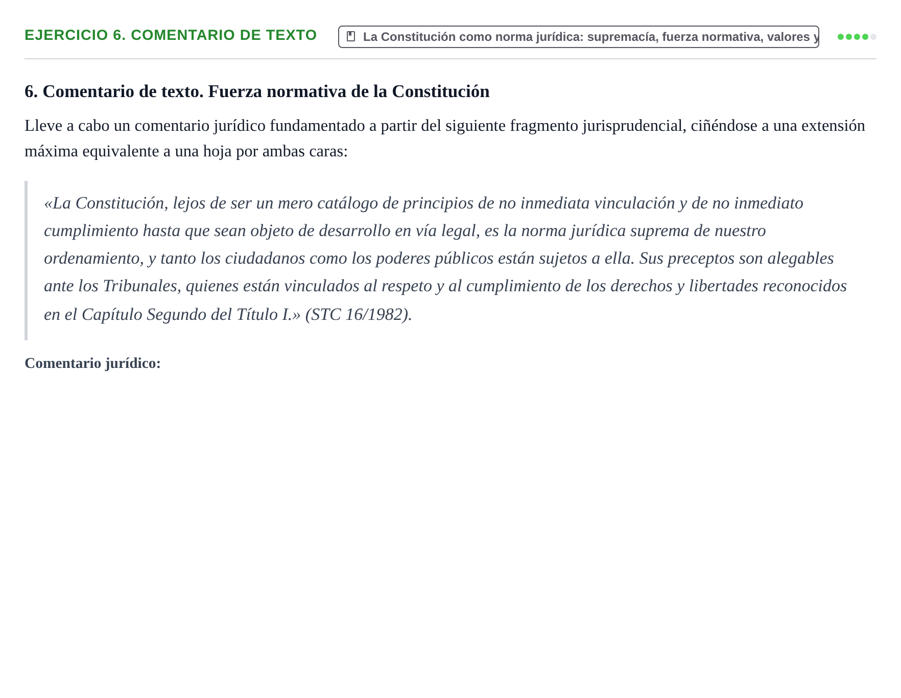 Enunciado: Ejercicio 6. Comentario de texto · Derecho Constitucional I UDL 2018