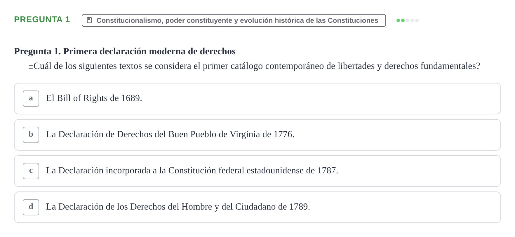 Enunciado: Pregunta 1 · Derecho Constitucional I UDL 2018