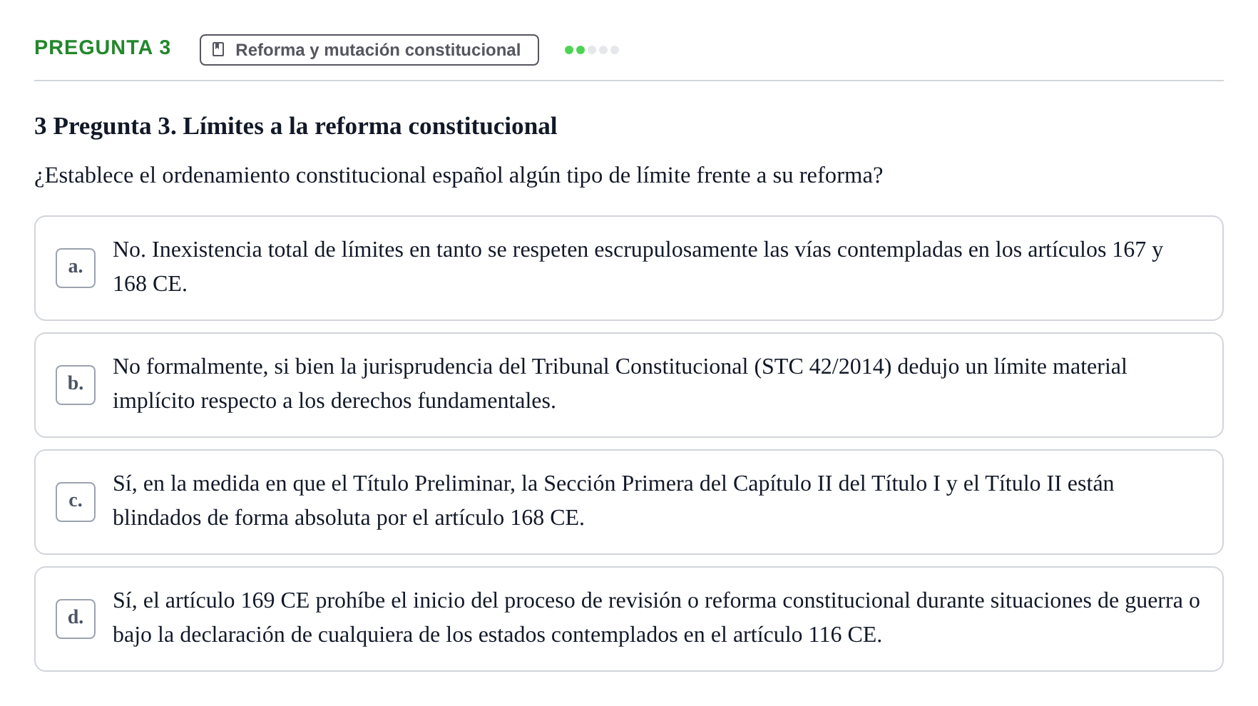 Enunciado: Pregunta 3 · Derecho Constitucional I UDL 2018