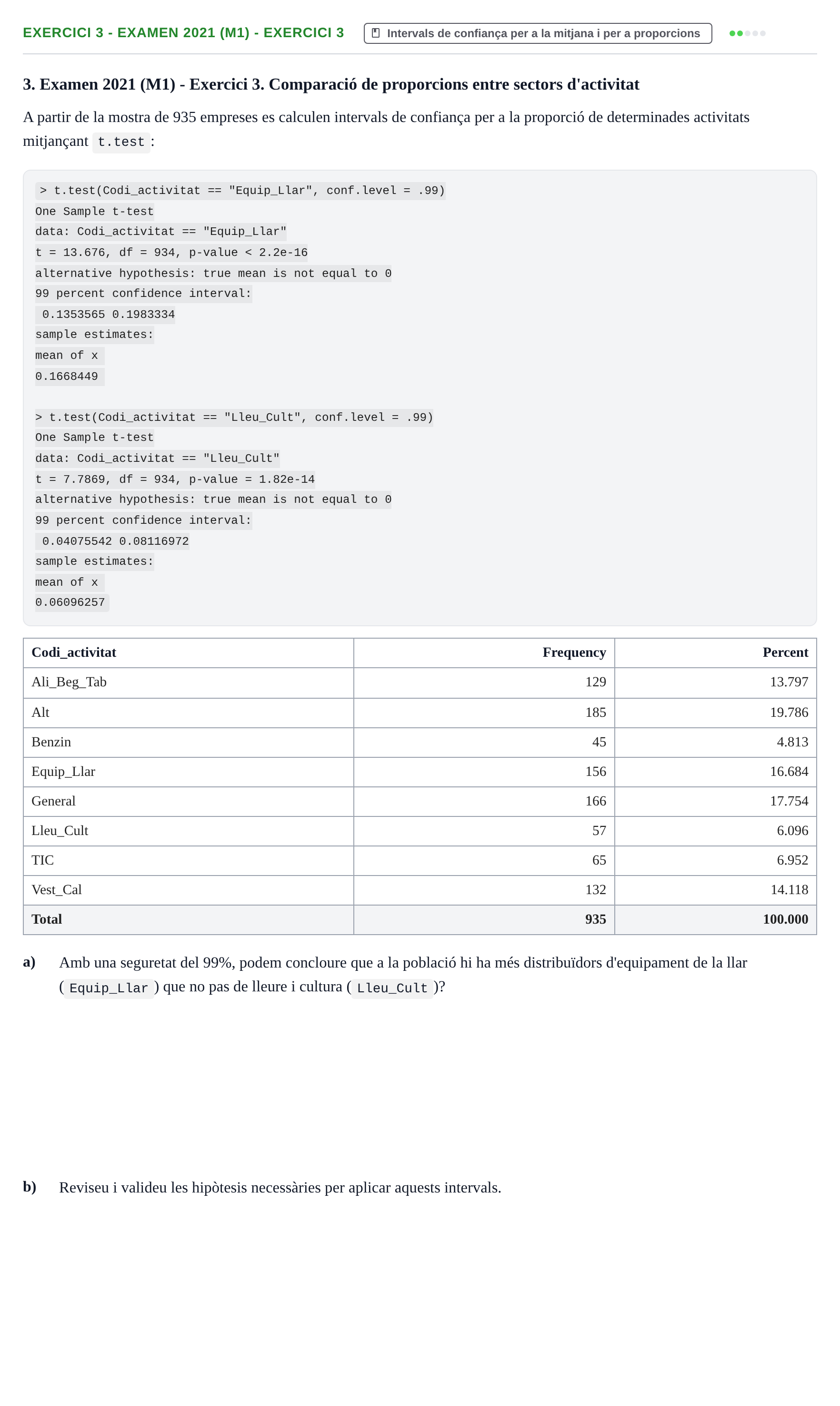 Enunciado: Ejercicio 3 - Examen 2021 (M1) - Exercici 3 · Estadística URL 2019