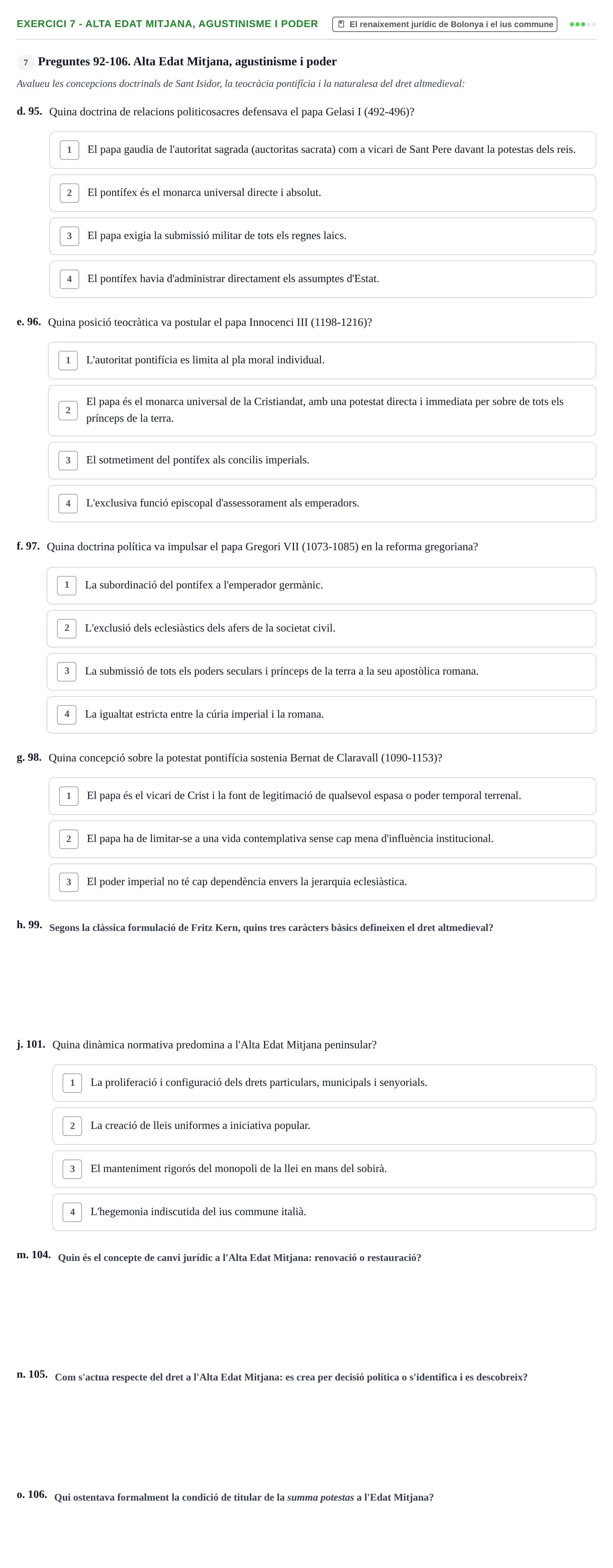 Enunciado: Ejercicio 7 - Alta Edat Mitjana, agustinisme i poder · Historia del Derecho UDL 2018