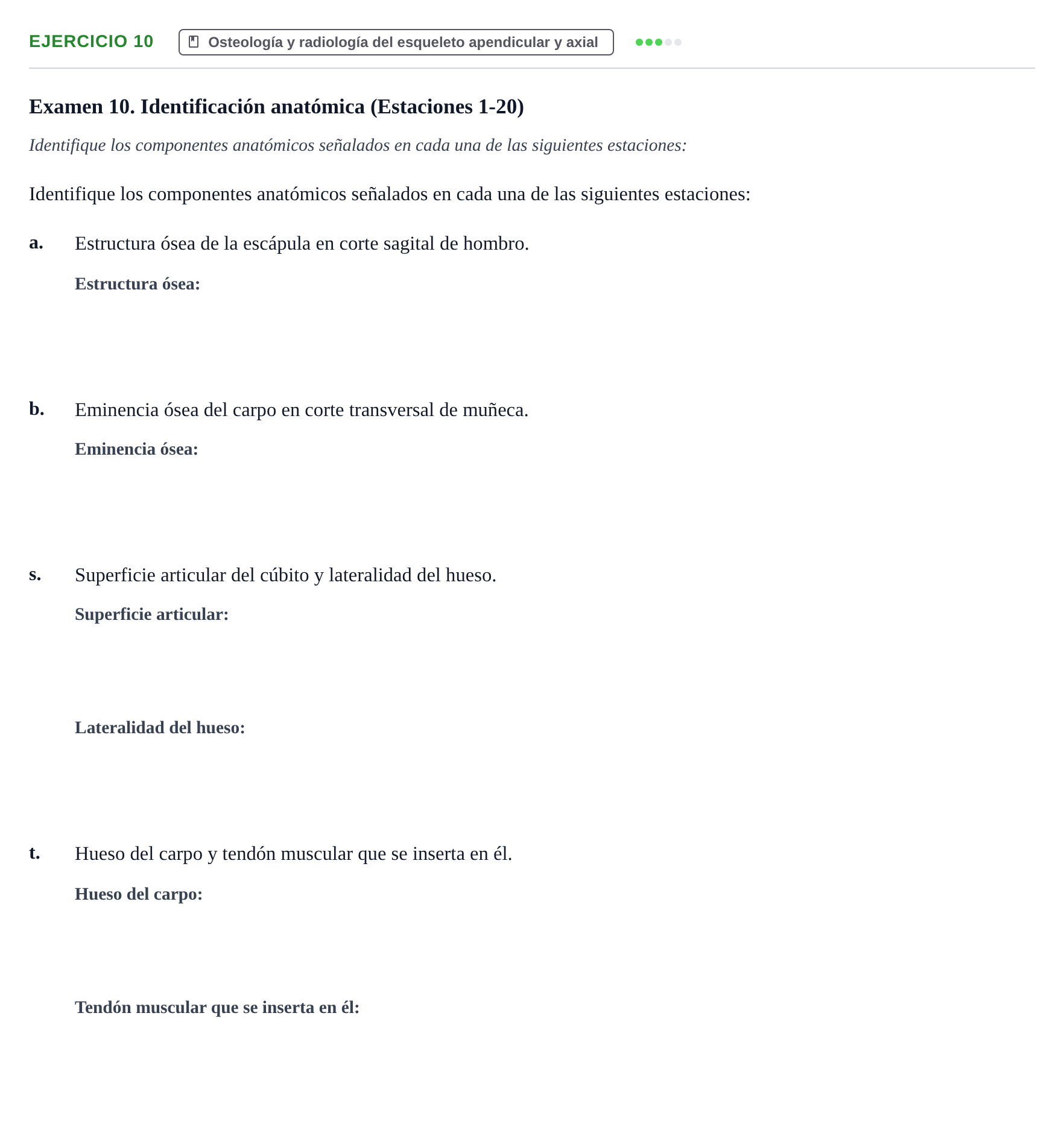 Enunciado: Ejercicio 10 - Osteología y radiología del esqueleto apendi… · Aparato Locomotor UDL Recopilación de exámenes prácticos: Anatomía del Aparato Locomotor (Primer Parcial)