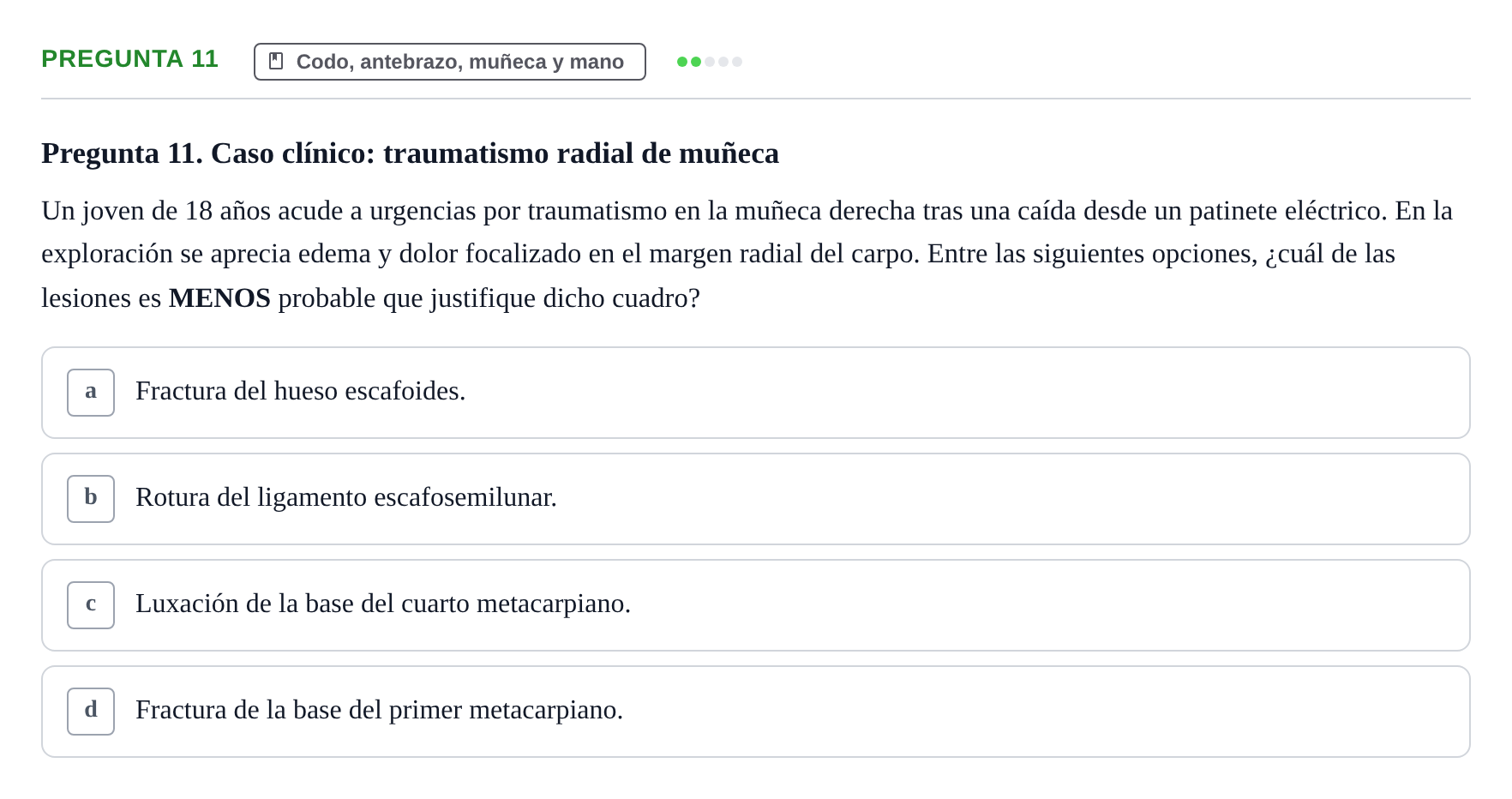 Enunciado: Pregunta 11 · Aparato Locomotor UDL 2019