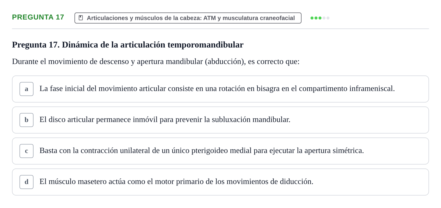 Enunciado: Pregunta 17 · Aparato Locomotor UDL 2019