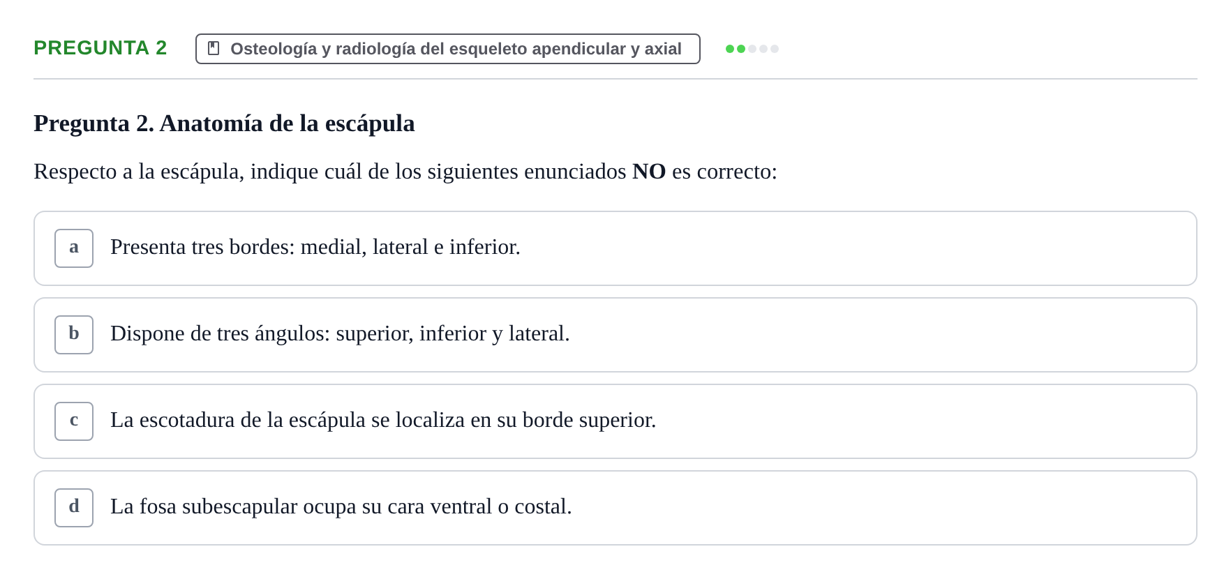 Enunciado: Pregunta 2 · Aparato Locomotor UDL 2019