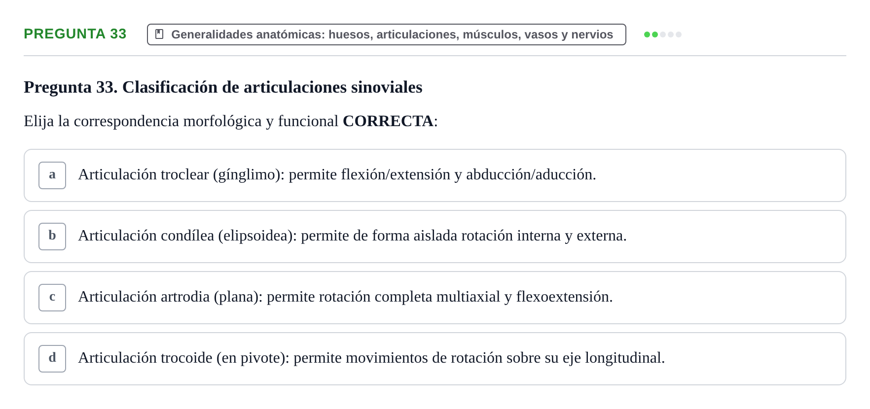Enunciado: Pregunta 33 · Aparato Locomotor UDL 2019