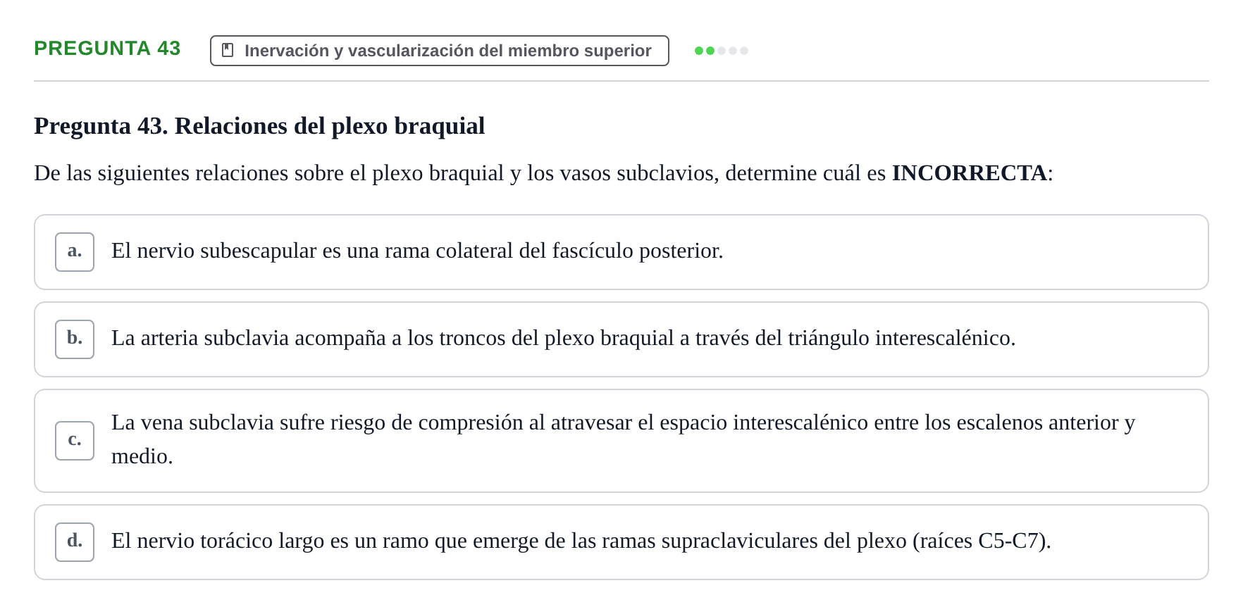 Enunciado: Pregunta 43 · Aparato Locomotor UDL 2019