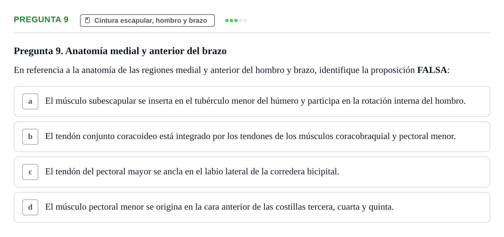 Enunciado: Pregunta 9 · Aparato Locomotor UDL 2019