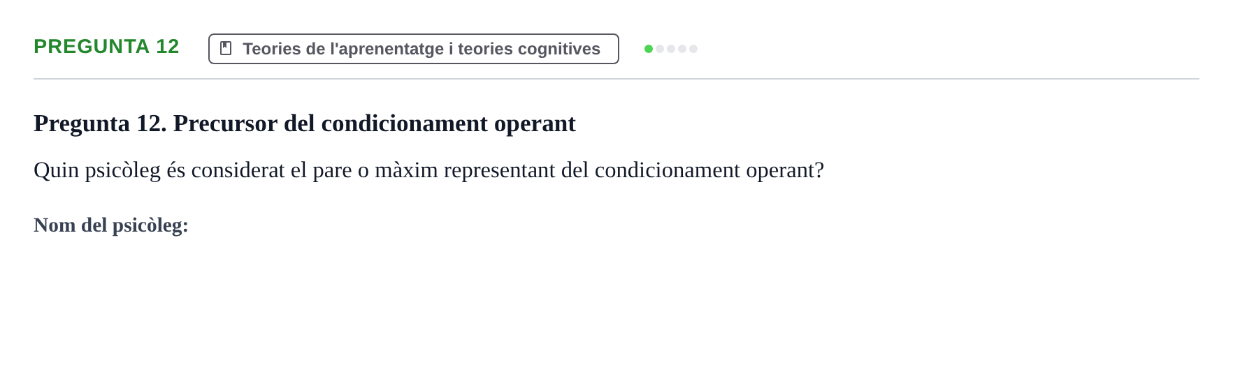 Enunciado: Pregunta 12 · Desarrollo Socioafectivo URV Recull de preguntes d'examen de Desenvolupament Socioafectiu